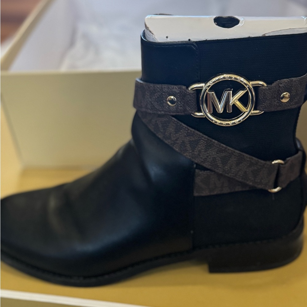 Michael Kors Black Ankle Boots with Brown Strap
